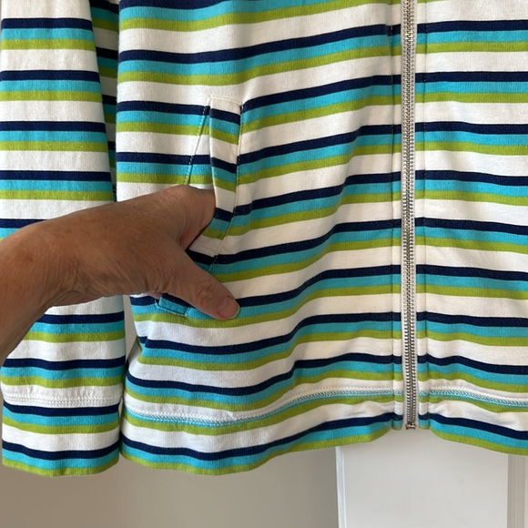 Tommy Bahama Striped Aruba Full-Zip Sweatshirt /Jacket w Pockets Green Aqua Navy - Picture 4 of 10